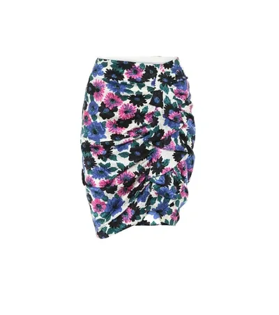 Veronica Beard Ravello Ruched Floral-print Silk-blend Satin-jacquard Mini Skirt In Pink Multi