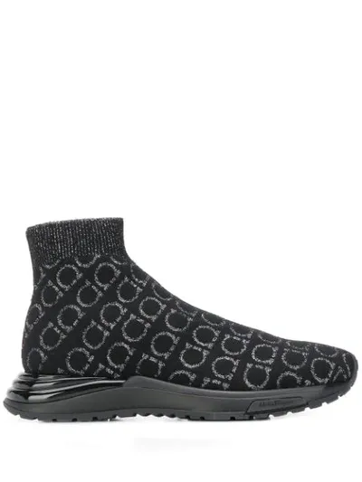 Ferragamo Gancini Sock Sneakers In Nero/argento