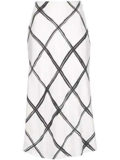 Jason Wu Collection Windowpane Print Silk Crepe De Chine Midi Skirt In White