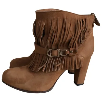 Pre-owned Sartore Leather Ankle Boots In Camel