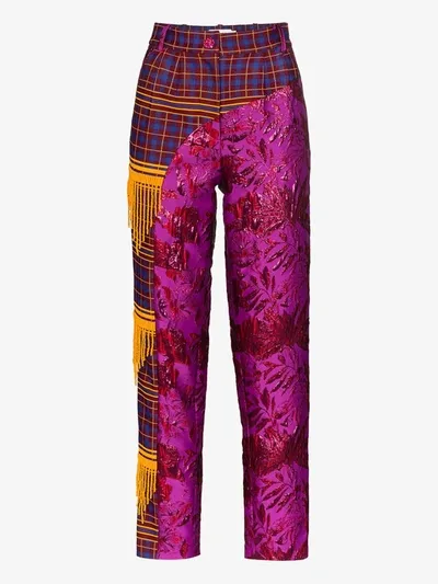 Shuting Qiu Panelled Floral Jacquard Trousers In Purple