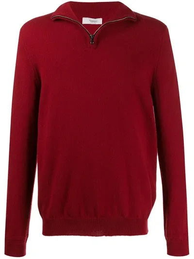 Pringle Of Scotland Fine Knit Zip Neck Sweater In Red