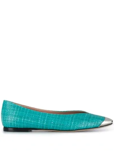 Emilio Pucci Embellished Faux Raffia Ballet Blats In Blue