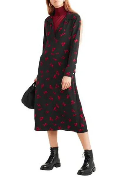 By Malene Birger Botall Floral-print Crepe Midi Dress In Black