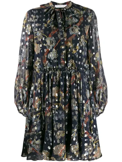 Chloé Floral-print Dress In Blue