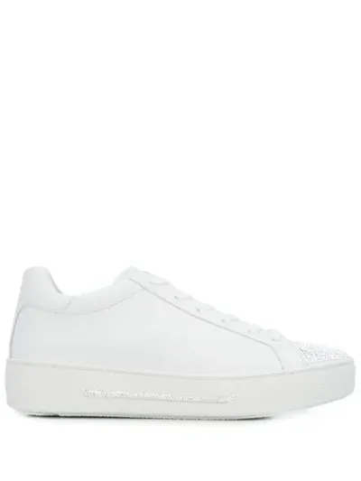 René Caovilla Strass Embellished Lambskin Leather Sneakers In White