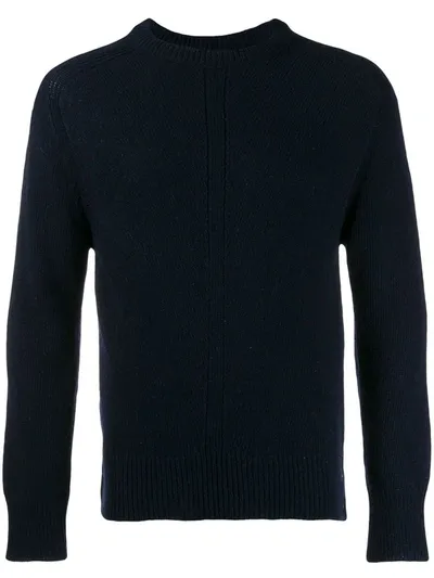 Thom Browne Navy Intarsia Stripe Crew Neck Pullover In Blue