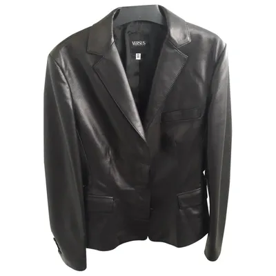 Pre-owned Versus Leather Biker Jacket In Black