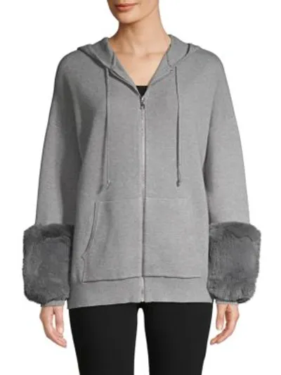 Saks Fifth Avenue Faux Fur-cuff Hoodie In Cloud Burst