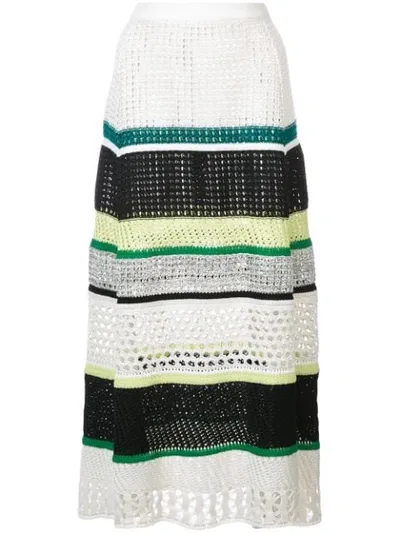 Proenza Schouler Striped Open-knit Silk-blend Midi Skirt In Black