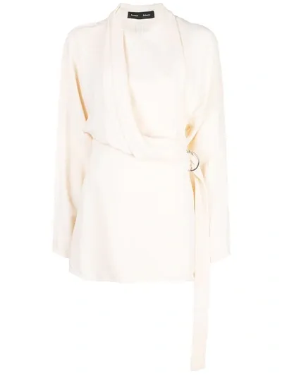 Proenza Schouler Crepe Long Sleeve Wrap Top In Neutrals