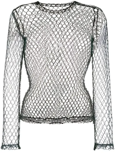 Comme Des Garçons Fishnet Long Sleeved Top In Black