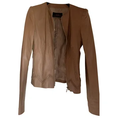 Pre-owned Versus Leather Biker Jacket In Camel