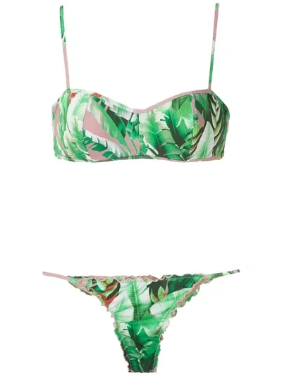 Amir Slama Flower Print Bikini Set In Green