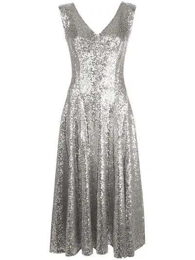 Norma Kamali Grace Sequin A-line Dress In Silver