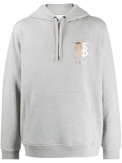 Burberry Monogram And Equestrian Knight Embroidery Hoodie In Grey