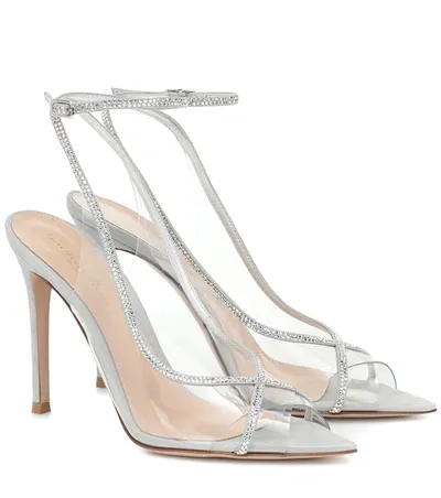 Gianvito Rossi 105mm Crystelle Plexi & Leather Pumps In Transparent Silver