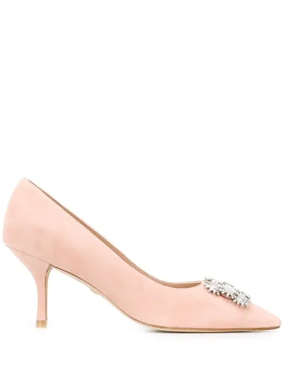 Stuart Weitzman Kelsey 75 Embellished Suede Pumps In Poudre