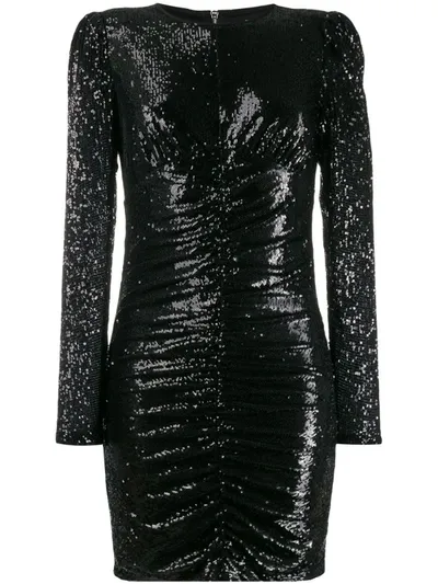 Michael Michael Kors Ruched Sequined Mini Dress In Black