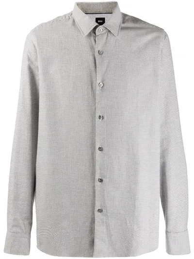 Hugo Boss Landon Houndstooth Cotton-blend Shirt In Grey