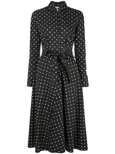 Rosetta Getty Dot Print Long Sleeve Apron Wrap Midi Dress In Black White