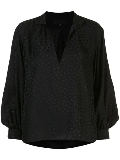 Nili Lotan V-neck Stand Up Collar Blouse In Black