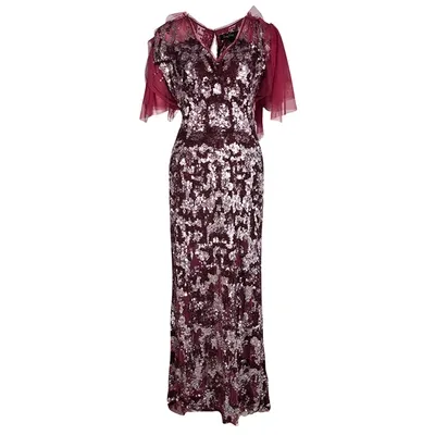 Pre-owned Jenny Packham Red Sequin Embellished Ruffled Sleeve Maxi Dress L