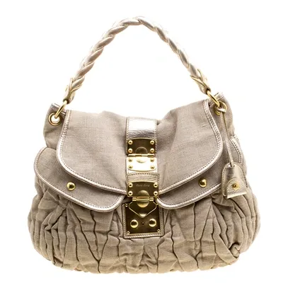 Pre-owned Miu Miu Beige Canvas Coffer Hobo