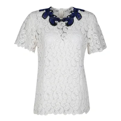 Pre-owned Mary Katrantzou White Paisley Guipure Lace Contrast Applique Birk Top M