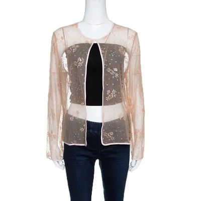 Pre-owned Mary Katrantzou Beige Floral Glitter Embellished Tulle Jacket M