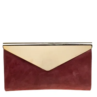 Pre-owned Jimmy Choo Burgundy Shimmering Leather Charlize Clutch