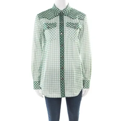 Pre-owned Marc Jacobs Green And White Checked Organza Long Sleeve Shirt S