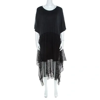 Pre-owned Mm6 Maison Margiela Black Mesh Panel Overlay Oversized Midi Dress Xs