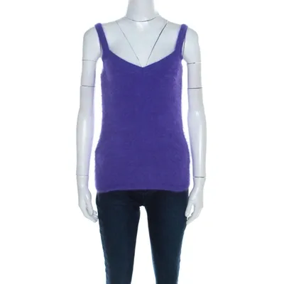 Pre-owned Escada Purple Angora Rib Knit Silk Lined Fuzzy Tank Top M