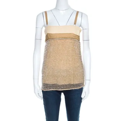 Pre-owned Balenciaga Ochre Yellow Embroidered Cotton Inlay Textured Camisole S