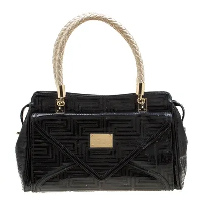 Pre-owned Versace Black/gold Quilted Patent Leather Satchel