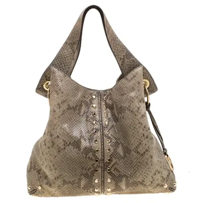 Pre-owned Michael Michael Kors Olive Green Python Embossed Leather Astor Hobo