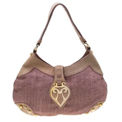 Pre-owned Moschino Pink/beige Jute And Leather Hobo