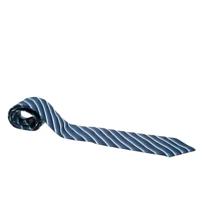 Pre-owned Lanvin Blue Diagonal Striped Silk Traditional Tie