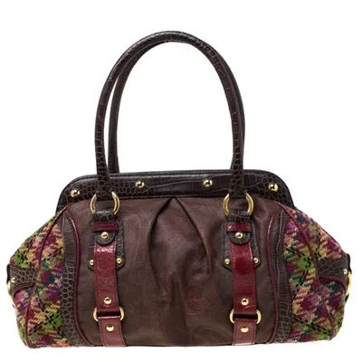 Pre-owned Etro Multicolor Paisley Coated Canvas Croc Embossed Leather And Fabric Frame Satchel