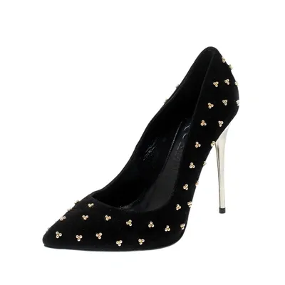 Pre-owned Alexander Mcqueen Black Suede Studded Pointed Toe Pumps Size 37