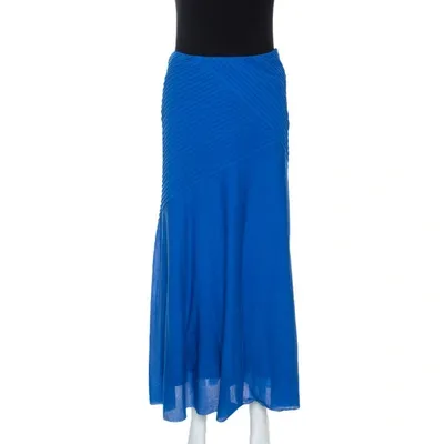 Pre-owned Ralph Lauren Blue Cotton Pintuck Detail Maxi Skirt S