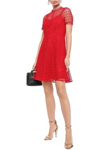 Michael Michael Kors Leavers Lace Mini Dress In Crimson