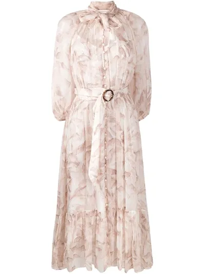 Zimmermann Belted Pussybow Shirt Dress In Neutrals