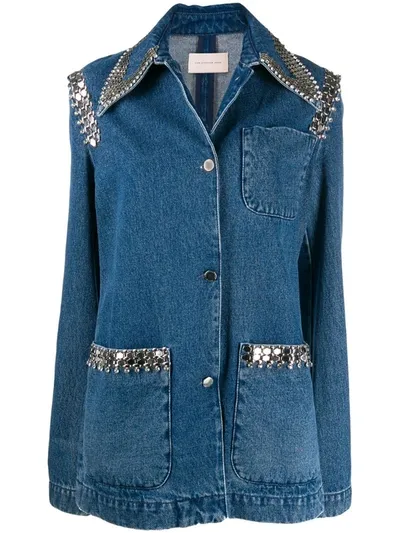 Christopher Kane Crystal-trimmed Point-collar Denim Jacket In Blue