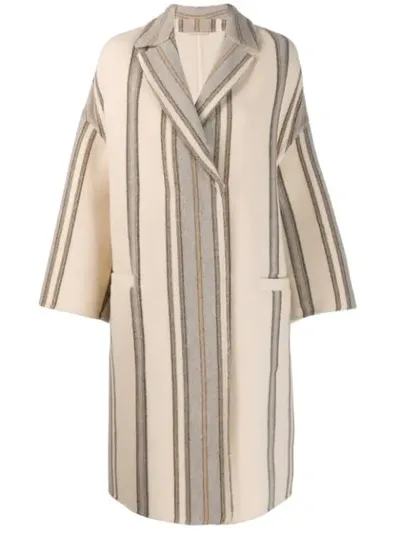 Brunello Cucinelli Blanket Stripe Wool & Cashmere Coat In Neutrals