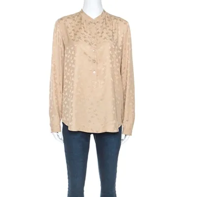 Pre-owned Stella Mccartney Beige Jacquard Button Front Mandarin Collar Shirt S