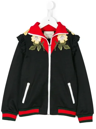 Gucci Kids' Floral Embroidered Bomber Jacket In Blue