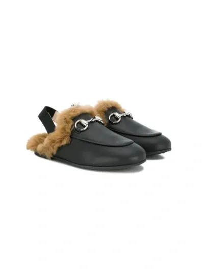 Gucci Kids' Horsebit Slingback Mocassins In Black