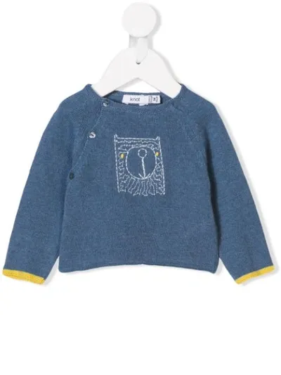 Knot Babies' Raglan Sleeve Bear Sweater In Blue